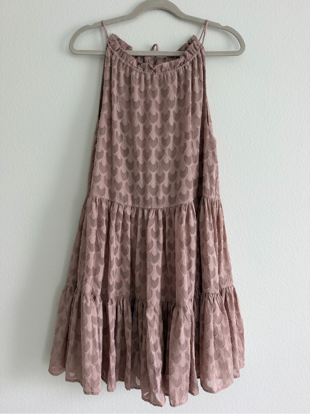 H&M Dusty Mauve Tiered Lace A-Line Dress